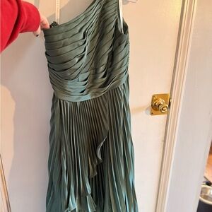 Christian Siriano Eucalyptus One-Shoulder Pleated Dress